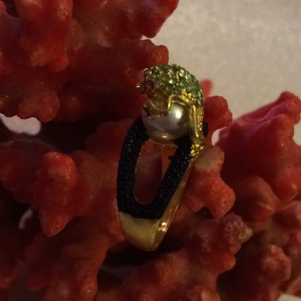 Vintage gold over 925 pearl turtles ring - Picture 1 of 6